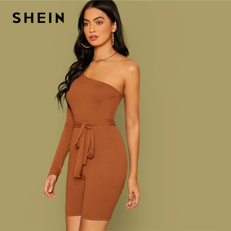 SHEIN коричневый вязаный Ребристый пояс на одно плечо велосипедный Романтический