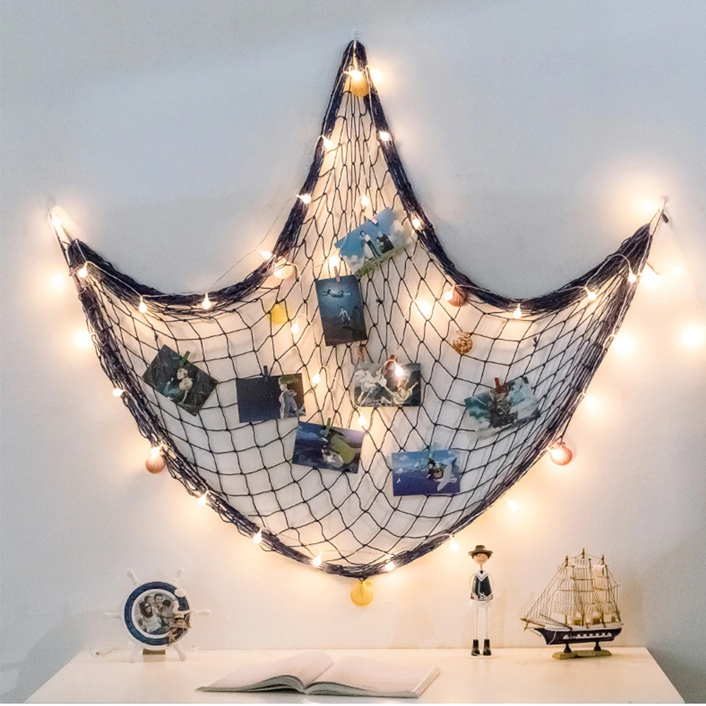 Стены DIY рыболовная сеть Seashell домашний орнамент фото отделка рамы спальня работа подвесные открытки фотографии коллаж дисплей - Цвет: Синий