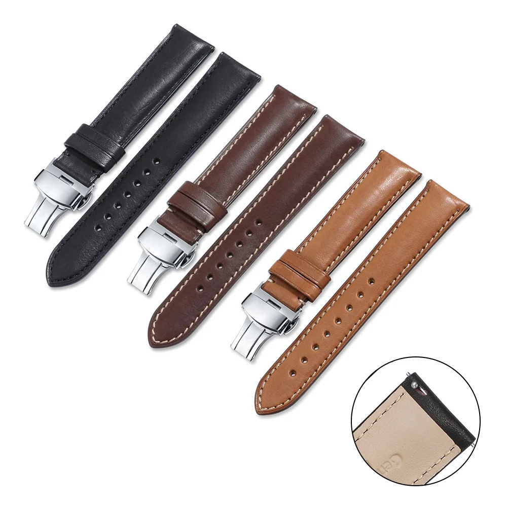 

Watch Band Strap Quick Release Leather Strap 20mm 22mm Men Women Bracelet Butterfly Deployment Buckle Smart Watch Accessories