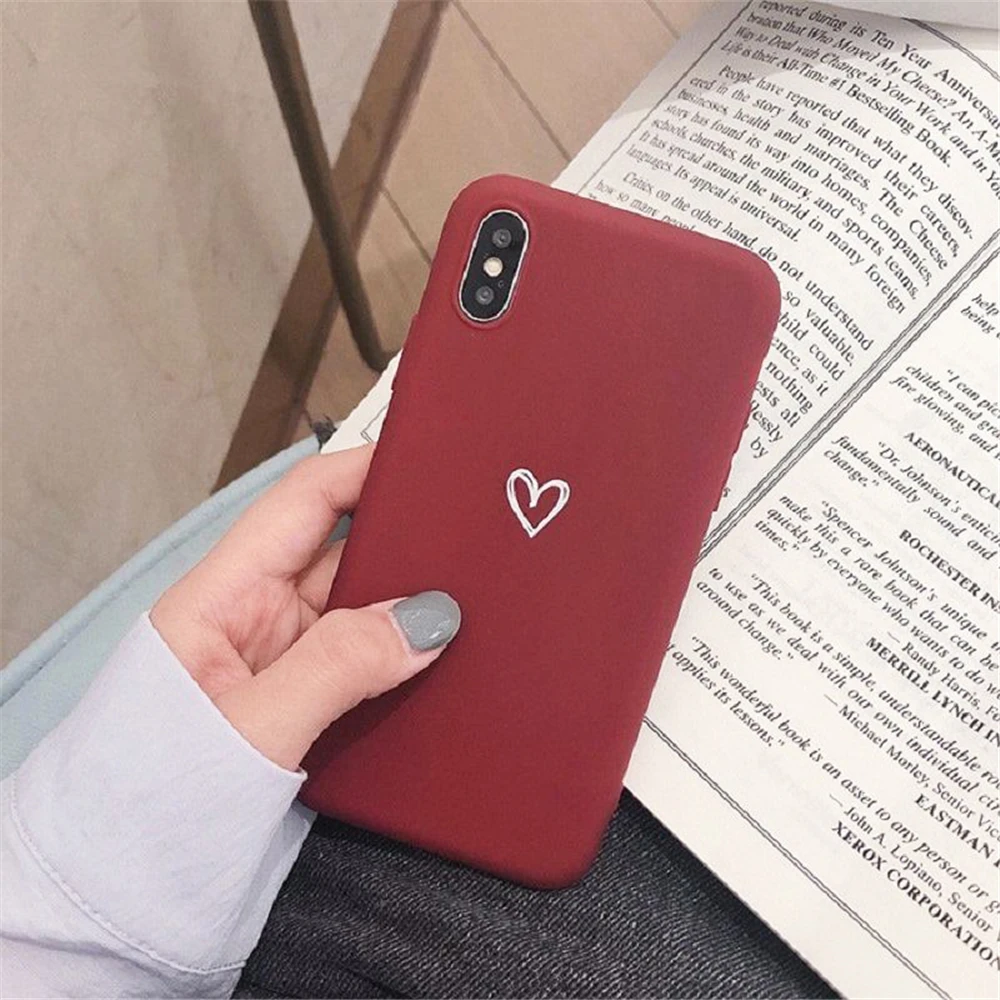 Cute Animal Cover Silicone Phone Case for iPhone 6 6s 7 7Plus 8 8Plus X XR XSMAX Soft TPU Frosted Touch Luxury Simple Heart