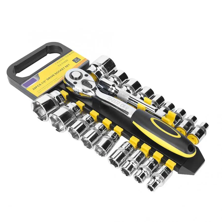 

20pcs 1/2 Inch Ratchet Wrench Socket Set Quick Release 72 Tooth Ratchet Wrench CRV Repair Tool Kit
