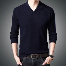 Мужские модные теплые свитера с v-образным вырезом и длинным рукавом, мужские плотные осенние зимние однотонные повседневные трендовые рубашки на подкладке