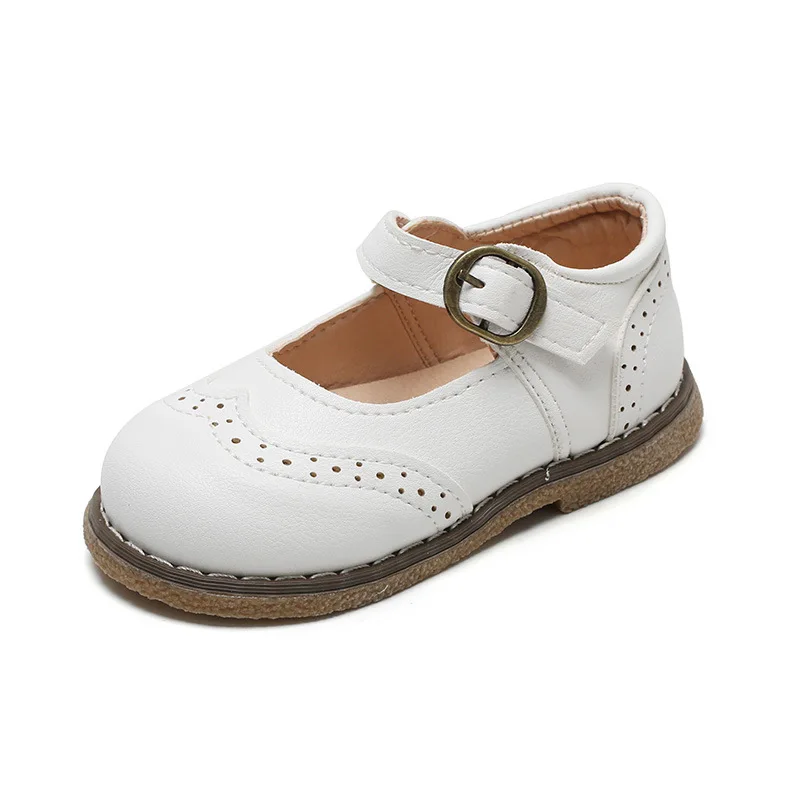 Spring Autumn Girls Shoes Fretwork Mary Janes Child Leather Platform Baby Princess Shoe Kids Dress White Black |