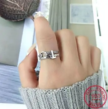 

S925 Silver Women's Korean Ring T-shaped Letter Opening Vintage Thai Silver Diamond Ring 925 sterling silver rings for women