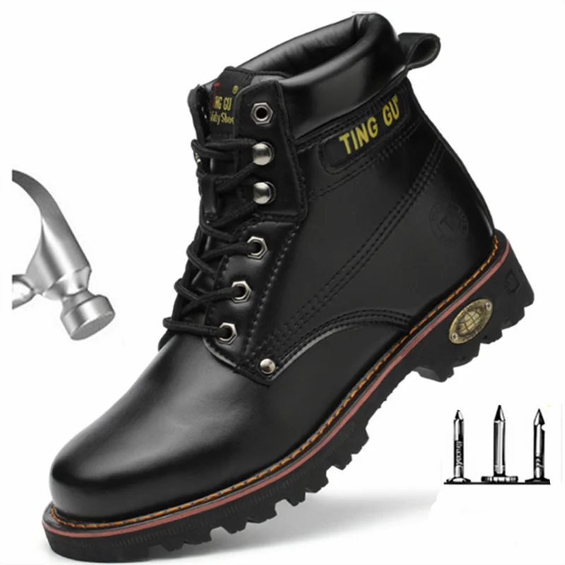 Zapatos de seguridad de trabajo resistentes al agua para construcción al aire libre, botas de hombre, transpirables, antideslizantes, protectores, zapatos indestructibles