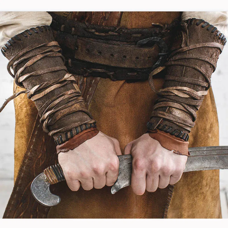 Medieval Viking Pirate Cosplay Leather Armor Arm Warmer Men Warrior Knight Gauntlet Bracer Steampunk Costume Accessory For Larp |