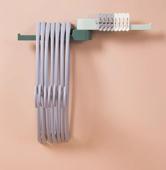 Balcony artifact free punching foldable clothes rail hook storage collector hanger storage organizer J05