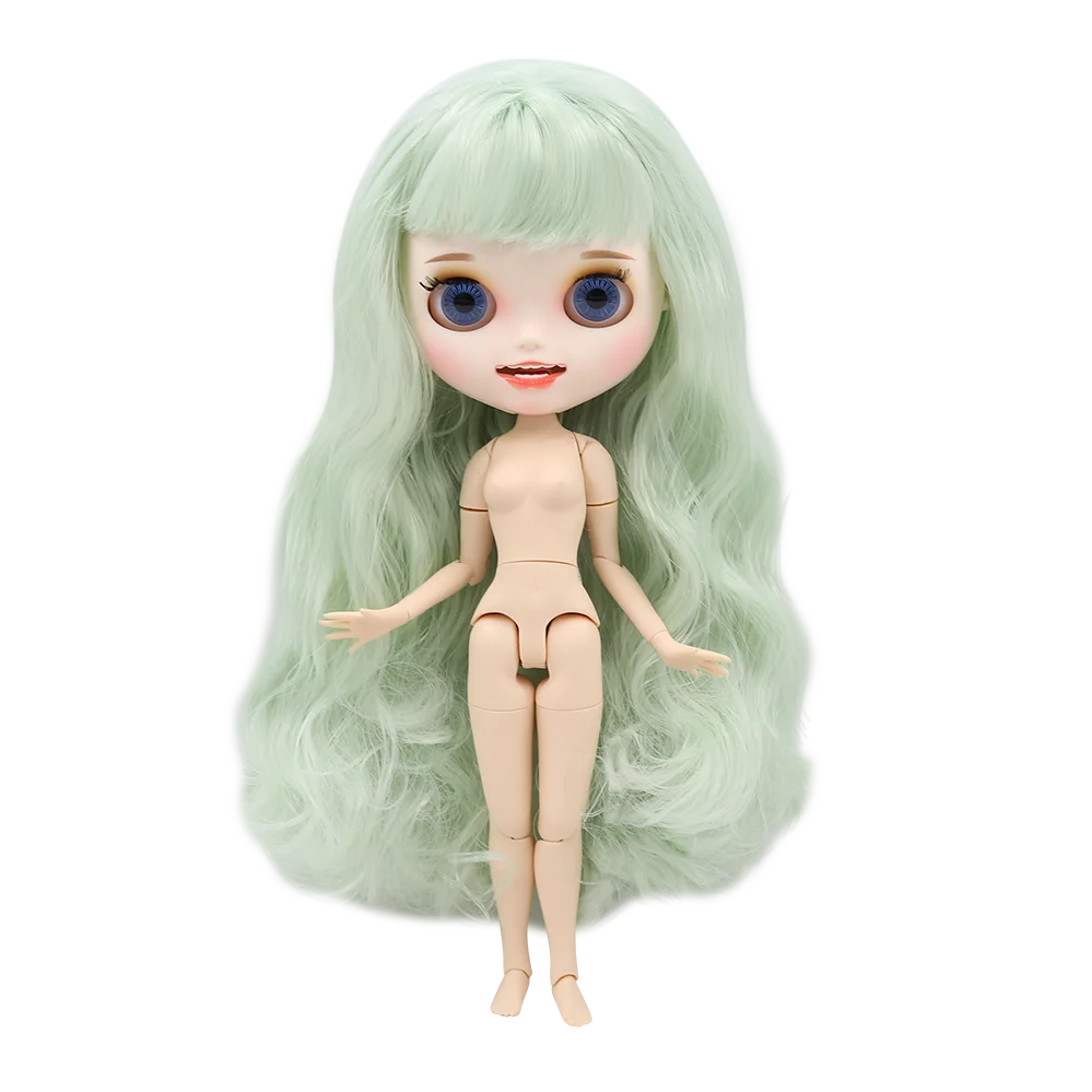 doll ICY Nude Blyth кукла белая кожа резные губы открытый рот матовые индивидуальные лица сустава тела Зеленая мята волосы № 4278 - Цвет: doll