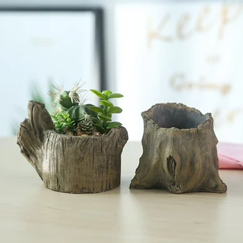 

Creative Retro Imitation Wood Pile Tree Root Wood Flower Pot Succulent Micro Landscape Plant Cement Flower Pot Special