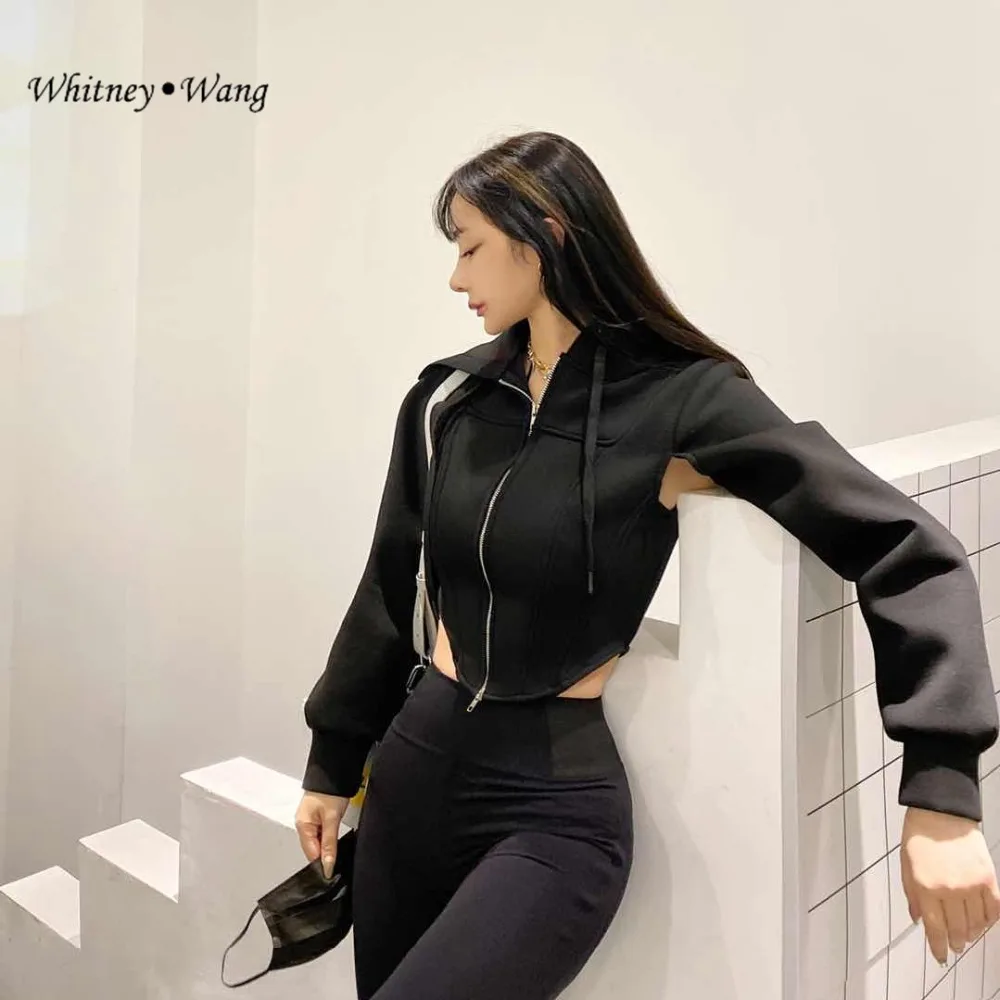 WHITNEY WANG,, Весенняя мода, уличная одежда, подмышки, выдалбливают, с капюшоном, тонкая толстовка, женские толстовки, пуловер