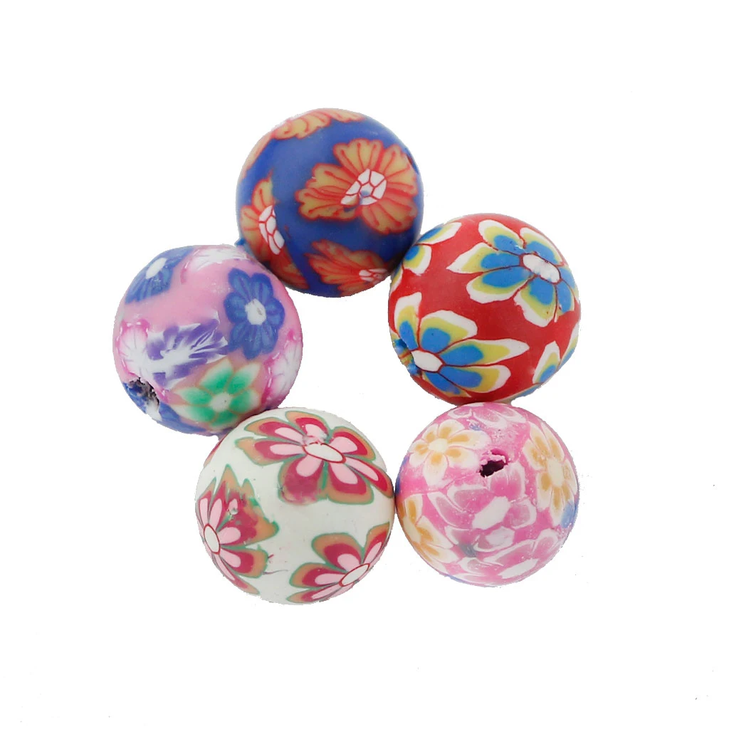 50Pairs Polymer Clay Spacer Beads Painted Round Jewellery Makings DIY Crafts