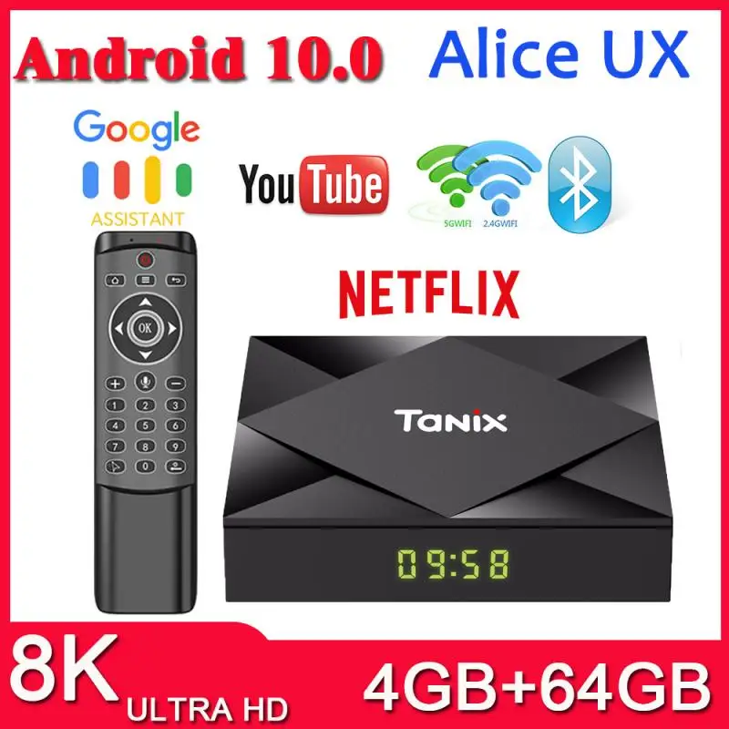 ТВ приставка TX6S Tanix Android 10 0 чип H616 TX6 4 ГБ 64 медиаплеер Двойной Wi Fi Bluetooth 8K