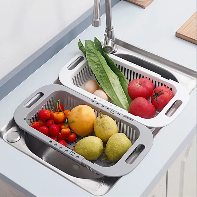 1pc PP Dish Drying Sink Rack, Adjustable Solid Color Pink Drain Strainer  Basket For Kitchen