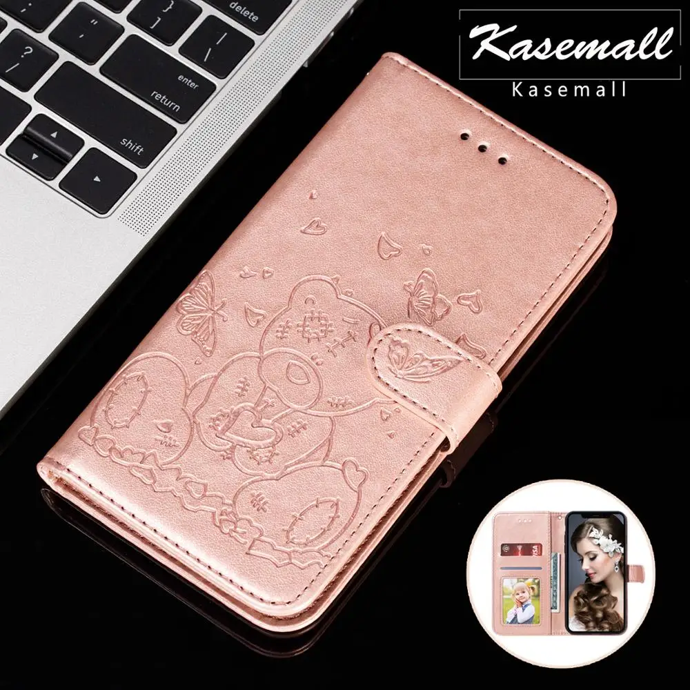

3D Bear Case For Huawei P30 PRO Y5 Y6 Y7 2019 Honor 10 lite P smart Leather Flip Wallet Pattern Magnetic Card Holder Cover Coque