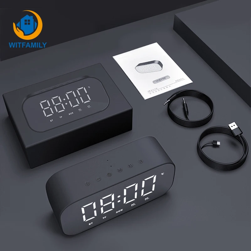 

LED Mirror Alarm Clock Desktop Clock with Snooze Function Wireless Bluetooth Electronic Clock Overweight Subwoofer Music Player