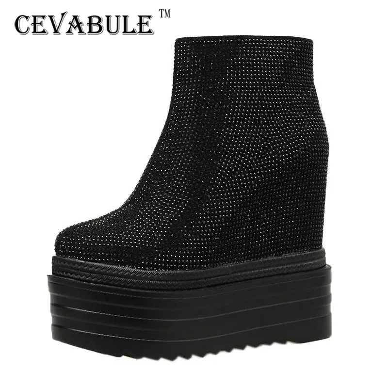 CEVABLUE Для женщин модные пикантные сапоги удобные Для женщин сапоги до середины голени на высоком каблуке сапоги на танкетке с высоким каблуком; Для женщин JXQ-400-2