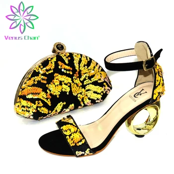 

2020 Fashionable Italian Women Shoes and Bag to Match in yellow Color Decorate with Rhinestone Shoes Matching Bag for Wedding