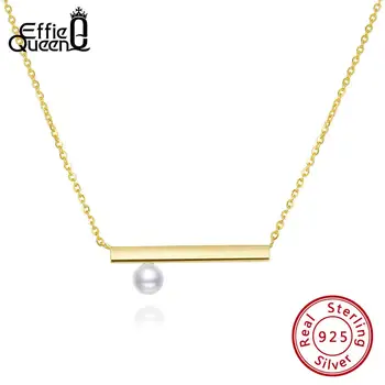 

Effie Queen 925 Sterling Silver Pendant Necklaces For Women Shell Pearl Long Bar Simple link Chain Necklace Party Jewelry BN152