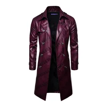 Mcikkny мужские длинные кожаные куртки в стиле панк, ветрозащитные повседневные куртки с двойной пуговицей, верхняя одежда для мужчин, парка