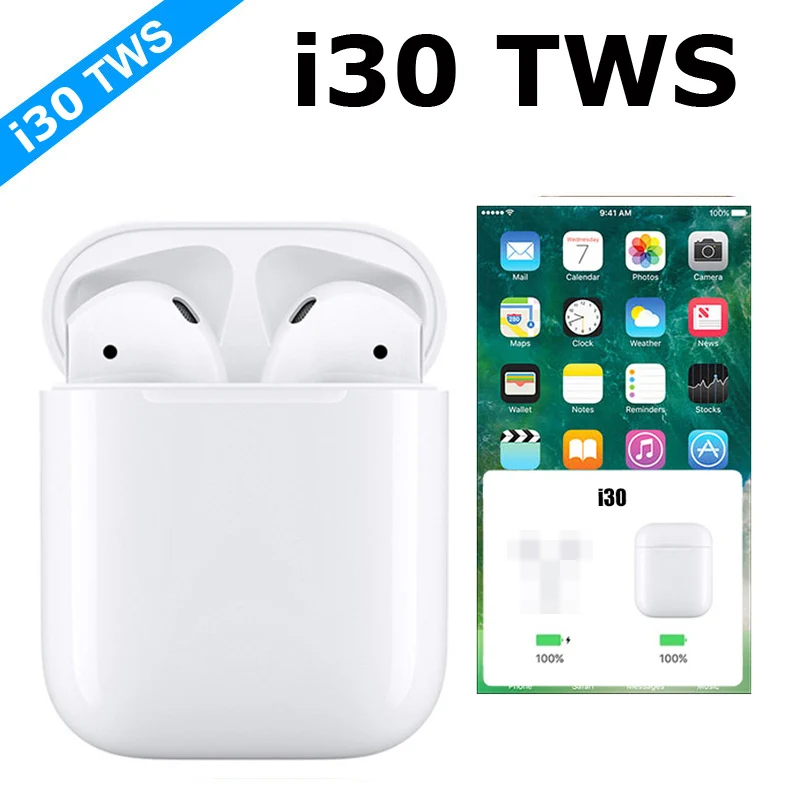 Baratos TWS I30 Pop up Bluetooth 5,0 auriculares con carga 6D estéreo Super Bass auriculares con Control táctil