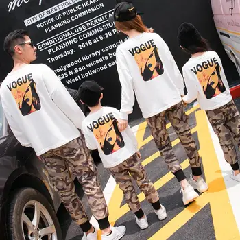 

Family Tracksuit Mother Daughter Match Suits Parent-child Clothing Set Kids Dad Mom Tshirt + Camuflage Pants Sports Wear Outfits