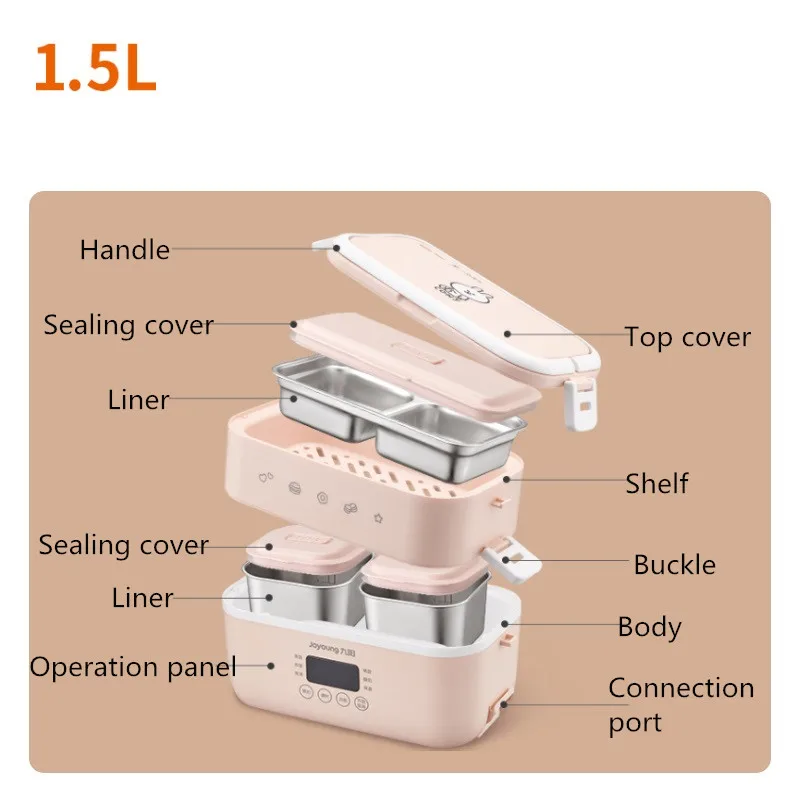 220V 2 Layers Portable Electric Heating Rice Cooker Household Mini 1.5L Electric Multi Cooker Rice Cooker For Travel Office 5