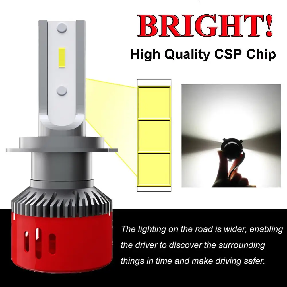 

2PCS LED H7 CSP Chip Car Headlight Bulbs 60W 12V 24V 6000K 6000Lm Lamp Auto Bulb Light High Power DOB LED Headlamp Working Lamp