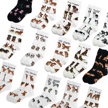

Hot Popular Pet Animal Dog Fox Cotton Casual Socks Women Men Streetwear Funny White Black Socks Short Happy Cartoon Socks