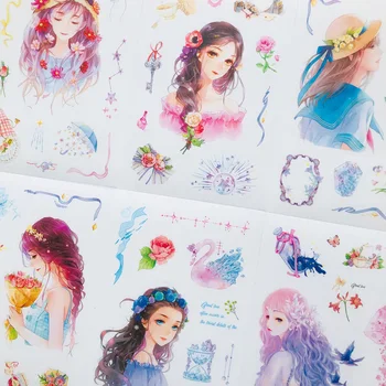 

6 Sheets/Pack Romantic Girls Paper Sticker Adhesive Craft Stick Label Notebook Computer Phone DIY Decor