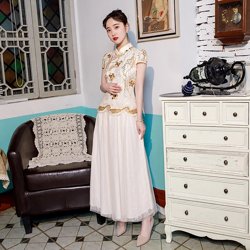 Элегантное китайское женское улучшенное qipao платье подружки невесты для свадебной вечеринки vestidos кружевное Сетчатое cheongsam облегающее готическое платье