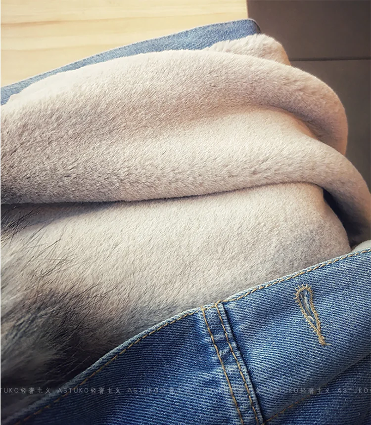 Ideal  2019 Winter Jacket Women Fur Hooded Wool Liner Denim Coat Fashion Female Coat Jeans Jacket