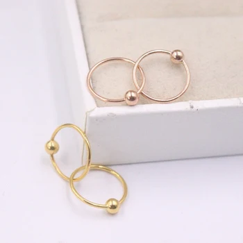 

Pure Solid 18K Yellow Rose Gold Earrings Women Luck Bead Smooth Hoop Earrings 0.4-0.6g 10mmW Best Gift