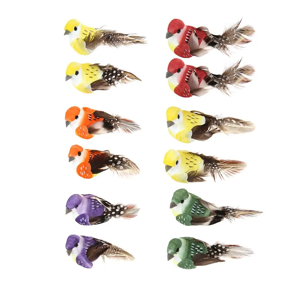 Simulation Feather Birds Models Fake Artificial Foam Animal Wedding Home Garden Figurine Ornament Miniature Decoration 12pcs/Set miniature figurines miniature ornament feather bird figurines
