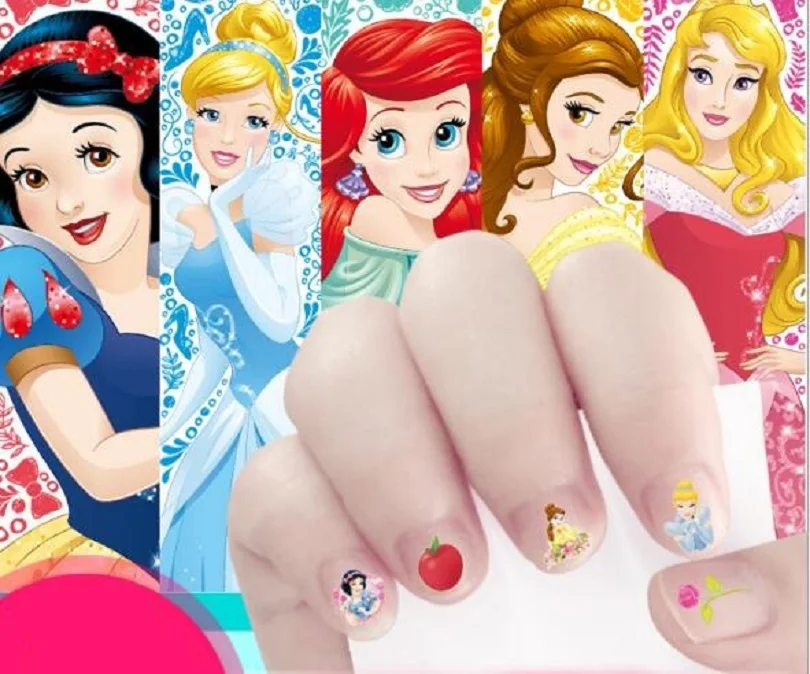 

5 sheets/set Girls Makeup Toys Elsa Anna Cartoon Nail Stickers Snow White Princess Kids Earrings Sticker Toys