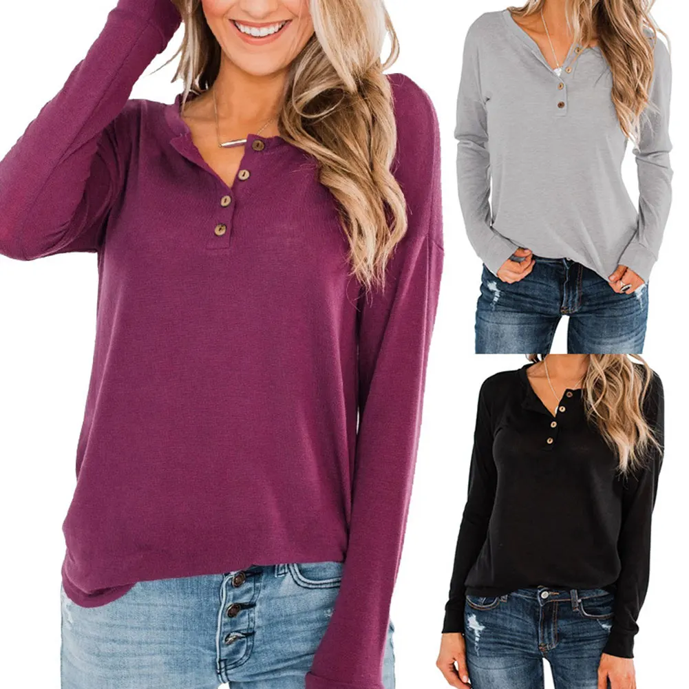 

New Autumn Women Button T-shirt Half Open Collar Bat Sleeve Casual Tops Shirt Blouse