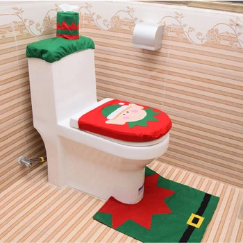 

3pcs Household Winter Plush Soft Toilet Seat Pad Cover Toilet Seat Zipper With Handle Winter Keep Warm Bathroom Christmas Decor