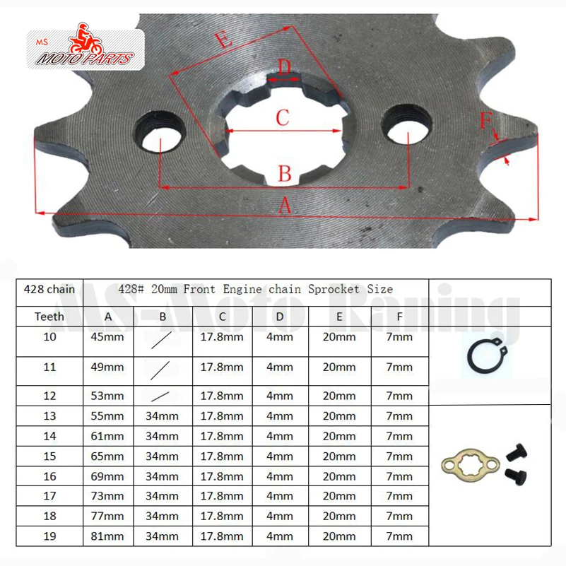 428#10-19 Tooth 20mm ID Front Engine Sprocket for Stomp YCF Upower Dirt Pit Bike ATV Quad Go Kart Moped Buggy Scooter Motorcycle