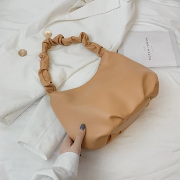 

HOCODO Simple Solid Color Shoulder Bags For Women 2020 Pleated Shoulder Strap Design Handbags Large Capacity Travel Hand Bag sac