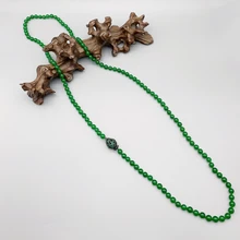 

FoLisaUnique 6mm Natural Green Jade Necklace For Women Elegant Jewelry Cubic Zirconia Clasp Daily Long Necklace