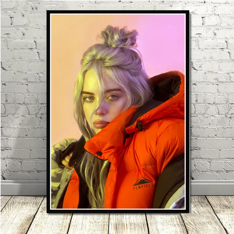 Постер и принты Billie Eilish мы все засыпаем зарыть друг поп-звезда художественная живопись настенные картины для гостиной домашний декор - Цвет: Оранжевый