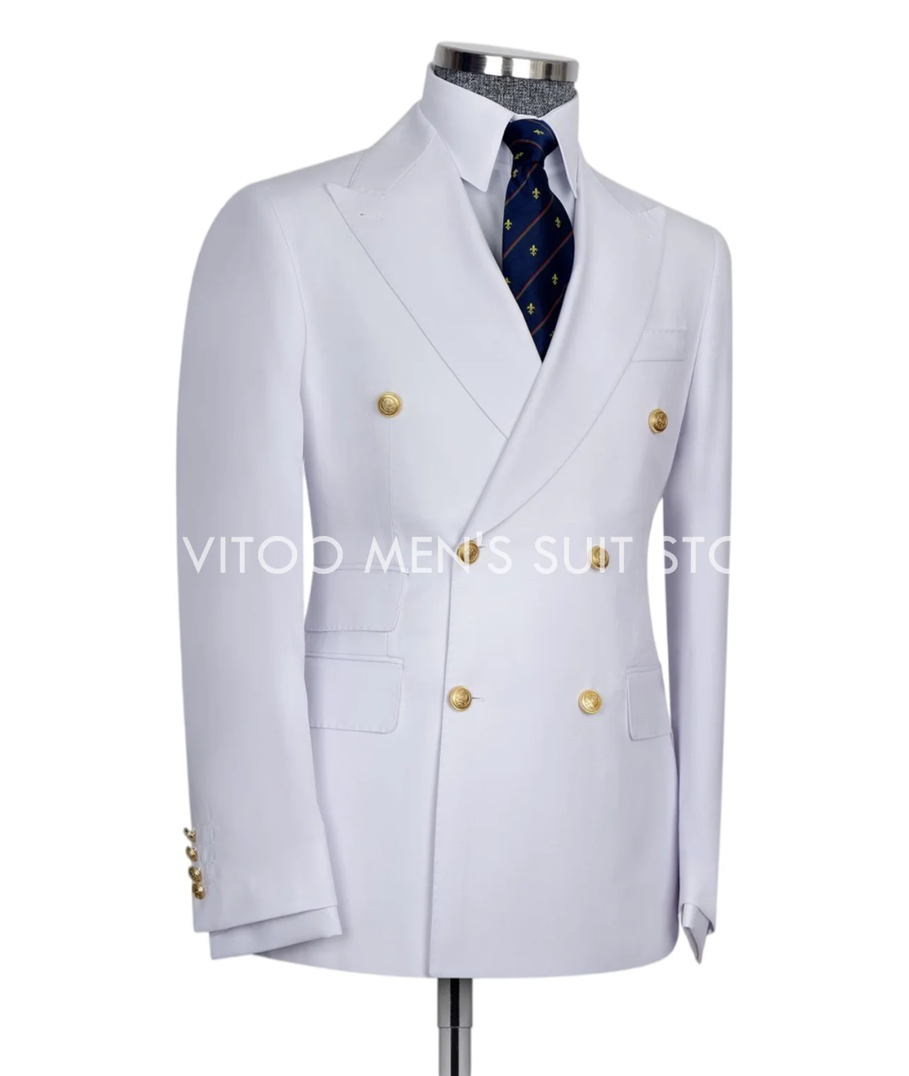 Classic White Solid Color Men Suits Peaked Lapel Blazer Made Double Breasted Party Prom Coat Tuxedos/Wedding Male Sets