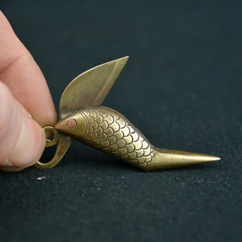 

Unique Character Small Pendant Bronze Ware Fish Shape Knife Pure Copper Paper Knife Small Fish Statue Animal Pendant