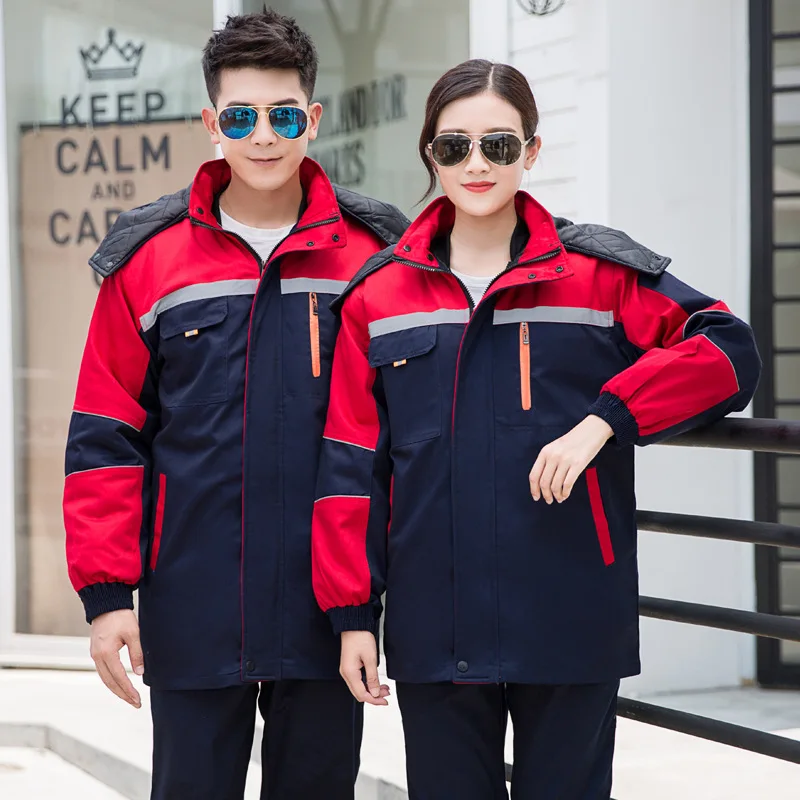 

Winter Work Clothing Men Women Warm Wadded Jacket cotton padded Thicken Machine Repair Workshop Overcoat Wear Resistant Uniform