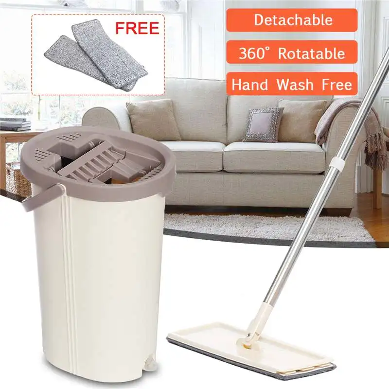 

Flat Squeeze Mop Bucket Hand Free Wringing Stainless Steel Mop Self Wet And Cleaning System Dry Cleaning Microfiber Mop Floor