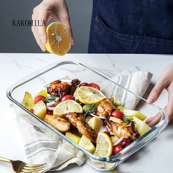 

Heat-resistant glass baking dish Rectangular fish dish Household Microwave Oven Baking Salad fruit plate Multipurpose plate