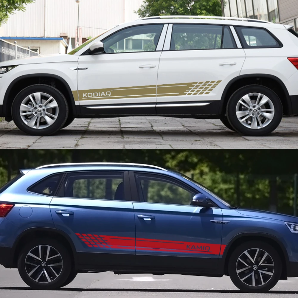 2 шт. для Skoda Fabia Kodiaq Kamiq Karoq автомобильные длинные боковые юбки спортивные наклейки Авто украшения DIY виниловая пленка наклейки аксессуары для автомобиля