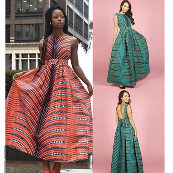 

2020 African Clothing Women Dress African Customs Print Sleeveless Ladies Long Maxi Vintage Swing Dress Backless Dashiki Dresses
