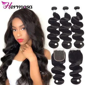 

Hermosa Brazilian Hair Bundles With Closure 3 Bundles Body Wave Hair Bundles with Closure Human Hair Bundles with Closure Remy
