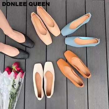 

Flats Shoes Women Square Toe Low Heel Shoes Slip On Loafers Soft Moccasins Flat Causal Shoe Autumn Footwear Female Zapatos Mujer