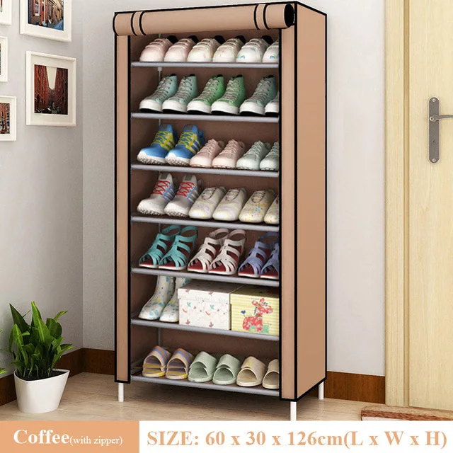 Multilayer Shoe Cabinet Vertical Space Saving Nonwoven Shoes Shelf Organizer Simple Combination Stand Holder Entryway Shoe Rack Zipper 8C
